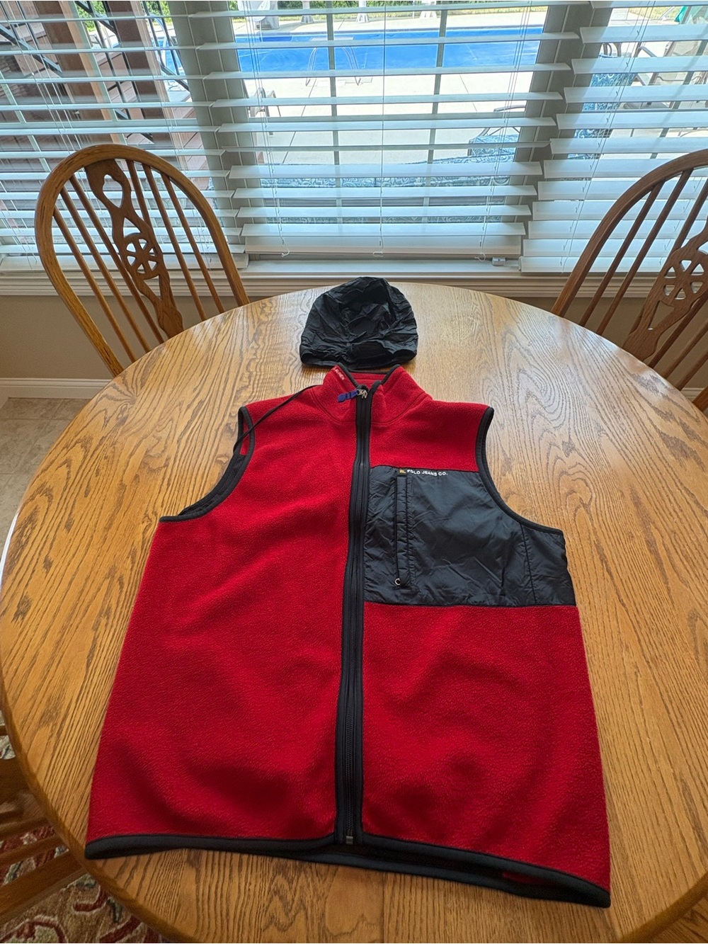 Polo Jeans Co Ralph Lauren Vintage 90’s Vest Fleece Red Stow Hood Attched Mens L